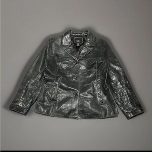 Mossimo Womens Black Genuine Leather Outdoor Button Front Mid Length Jacket XL